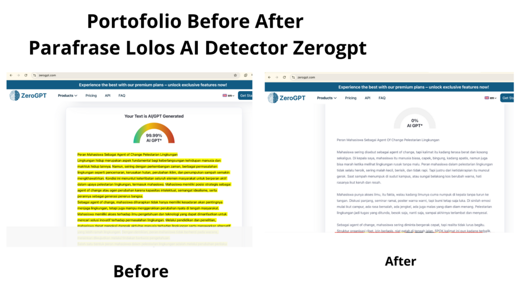 Portofolio Before After Parafrase Lolos AI Detector Zerogpt