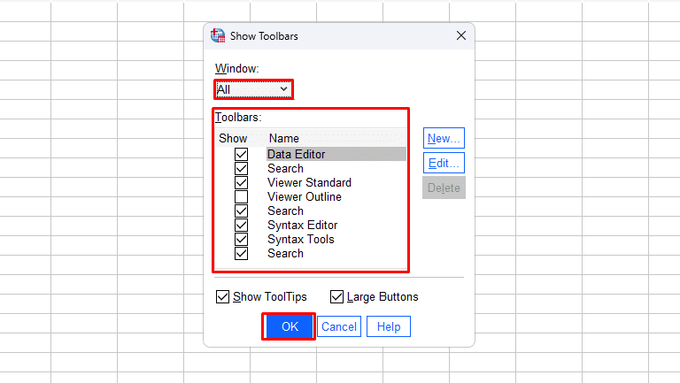 SHOW TOOLBARS SPSS CEKLIST